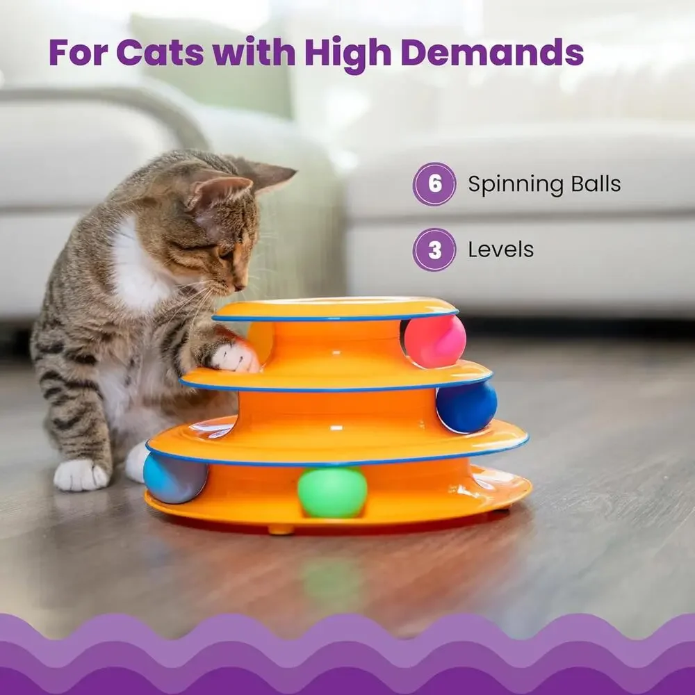 Catstages Tower of Tracks 3-Level Cat Track Toy with 6 Balls, , So Cute (Orange)